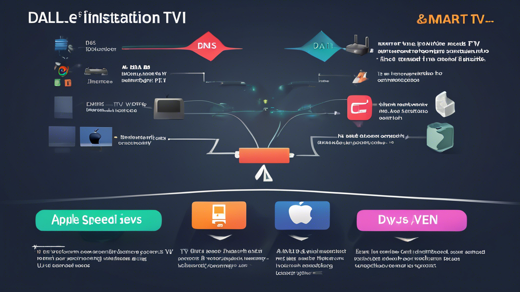 Prompt for DALL-E:

An infographic-style image explaining how smart DNS works for Apple TV. The image should depict the Apple TV device, flowing arrows representing the redirection of internet traffic through smart DNS servers, and a comparison chart illustrating the differences between smart DNS and VPN. Icons for speed, ease of installation, user security, and content compatibility should be included, emphasizing the advantages of choosing smart DNS for Apple TV.

Keywords: best smart dns for apple tv, how smart DNS works for Apple TV, benefits of using smart DNS