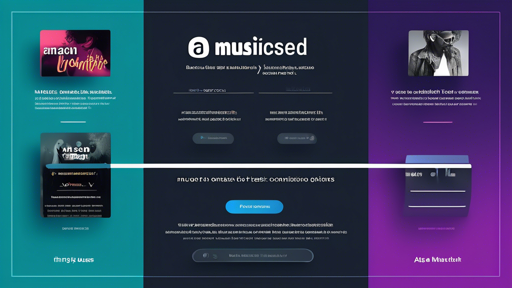 Create an image illustrating a Frequently Asked Questions section for Amazon Music Unlimited, featuring a visually engaging layout. Include elements like question mark icons, infographics related to the duration of free access (test phase vs. longer offers), key points about restrictions and conditions for free access, and a comparison chart of alternative free music streaming options. Use vibrant colors and modern design to make it appealing, with a background that suggests digital music streaming, such as musical notes or soundwaves. The text should include phrases like Free Amazon Music Unlimited FAQ and Compare Alternatives.