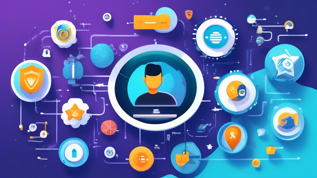 Create an image showcasing a diverse array of digital icons and symbols representing essential features of a free VPN app. Include illustrated elements like globes with highlighted server locations, layered shields symbolizing data encryption and no-log policies, and bandwidth gauges indicating usage limits. In the background, display a series of user interface elements like ratings, stars, and review snippets to convey tips on evaluating the credibility and reliability of VPN services. Add a touch of contrasting elements representing various VPN app logos to hint at a comparative analysis of different services. The overall tone should be informative, engaging, and tech-savvy.