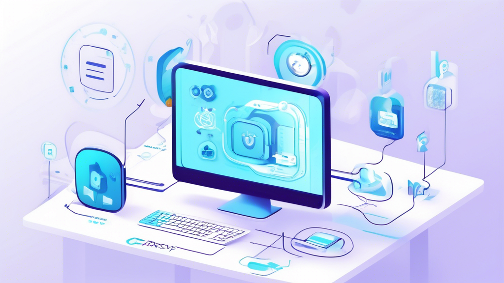 Create an image illustrating a step-by-step guide for downloading and installing the Smart DNS Proxy VPN. The scene should feature a computer screen displaying clear and user-friendly instructions, with icons and graphics representing pre-requisites, different devices, and tips for optimizing the service. The process should appear simple and accessible, with a blend of technology elements like circuit patterns and digital locks to convey a sense of security. Include the phrase Smart DNS Proxy VPN Download subtly integrated into the design to emphasize the focus of the guide.