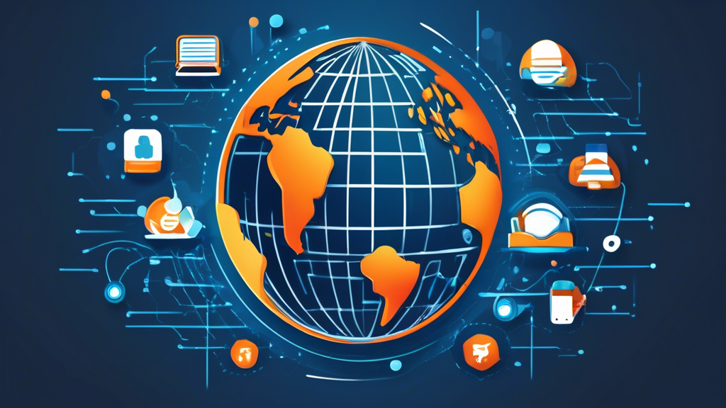 Create an image that visually represents the benefits of downloading Smart DNS Proxy VPN. The image should feature a stylized globe surrounded by digital lines indicating high-speed internet connectivity. Highlight icons representing enhanced speed, access to geo-blocked content, and flexible server options radiating from the globe. Include subtle text with the keyword smart dns proxy vpn download integrated naturally, blending with the overall design to convey valuable insights for optimizing the online experience. The composition should be dynamic and tech-forward, appealing to readers interested in maximizing their internet performance.