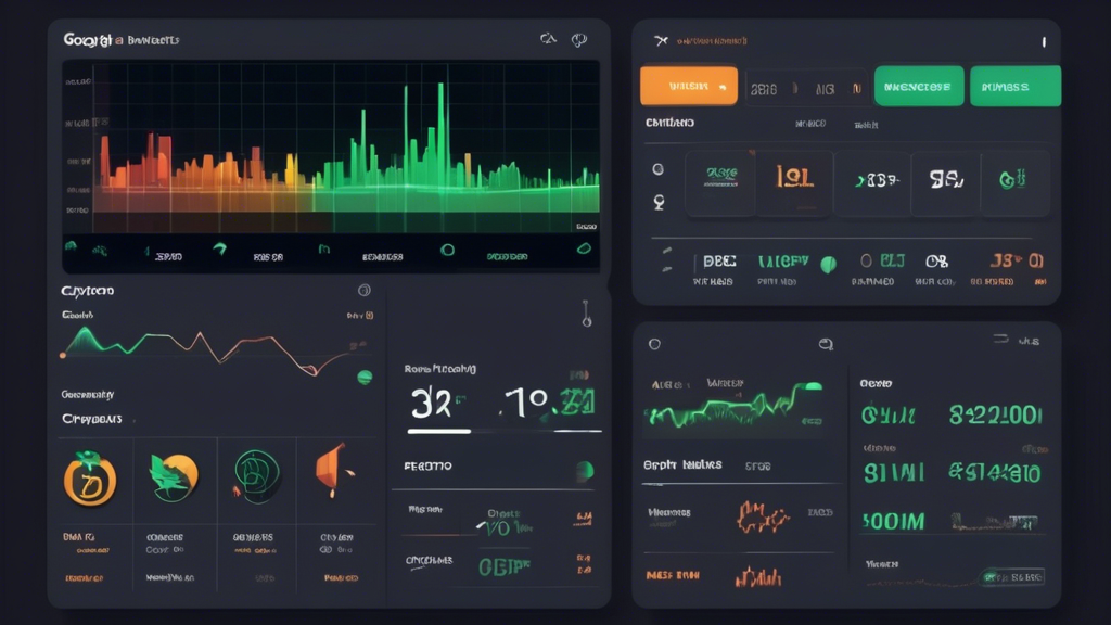 Create an image of a user interface on a computer screen showcasing a Google Finance crypto portfolio. The interface should display various customization features, such as a personalized watchlist with different cryptocurrencies, market trend graphs, and options to set up alerts for price changes or news updates. The background should include a mix of digital elements representing cryptocurrency, like Bitcoin symbols and blockchain imagery, to emphasize the integration of technology. The overall look should be sleek and modern, highlighting the ease of setting up and tailoring a crypto portfolio using Google Finance tools.