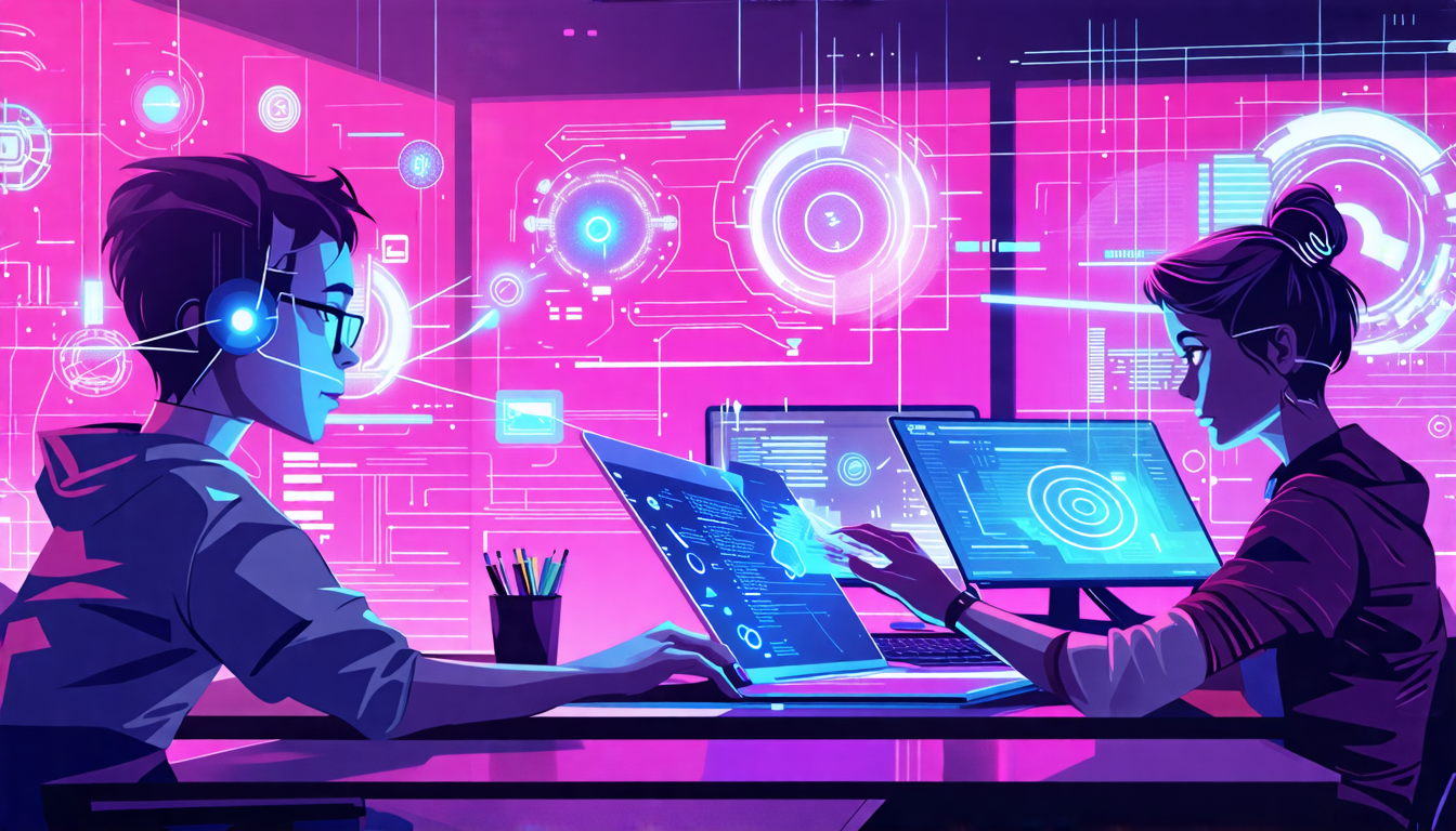 Prompt: Create a futuristic scene depicting a vibrant writer