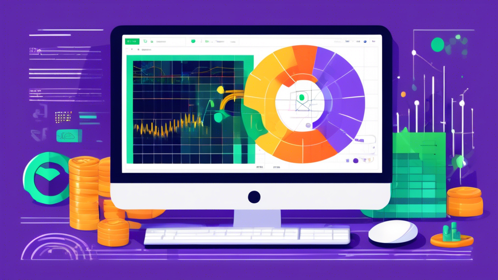 Create an image depicting a digital workspace featuring a computer screen displaying a Google Sheets spreadsheet enriched with vibrant, dynamic graphs and charts. The spreadsheet is focused on cryptocurrency tracking using Google Finance, with a visible section dedicated to troubleshooting tips and automation processes. Surrounding the screen, incorporate visual elements symbolizing technology and finance, such as gears, circuit-like patterns, and crypto symbols like Bitcoin. The overall ambiance should convey a sense of problem-solving and efficiency in managing real-time crypto data.