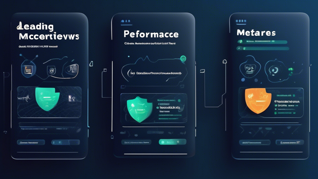 Create an image showcasing a comparative analysis of leading mobile VPN providers for 2023. The image should feature a digital split-screen interface displaying various elements for comparison: performance metrics, pricing, user reviews, and feature lists. Each section should be visually distinct with labeled icons and graphs to represent speed and connection stability, pricing tiers, and user ratings (like stars or thumbs up). In the background, incorporate subtle elements like mobile devices and global maps to emphasize the theme of global connectivity and security. The overall aesthetic should be modern and tech-savvy, reflecting the cutting-edge nature of mobile VPN technology, with a futuristic yet professional design.