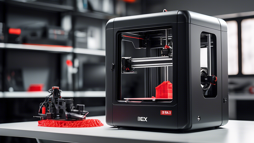 Create an image depicting a modern, sleek workspace featuring the Raise3D E2 IDEX Dual 3D printer in action. The focus should be on a technician engaging with the printer’s user-friendly interface, showcasing its ease of operation. Surrounding the printer, include subtle elements that suggest ongoing maintenance (like cleaning tools and replacement parts neatly organized) to highlight maintenance friendliness. The scene should also include a computer displaying positive user reviews and a detailed technical manual nearby, offering a glimpse into customer satisfaction and available support options, reflecting a seamless user experience.