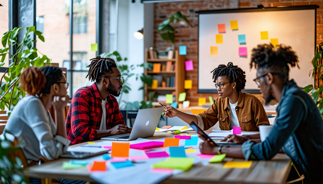Create an image that reflects the theme of Collaborative Screenplay Editing. The scene takes place in a cozy, modern writer