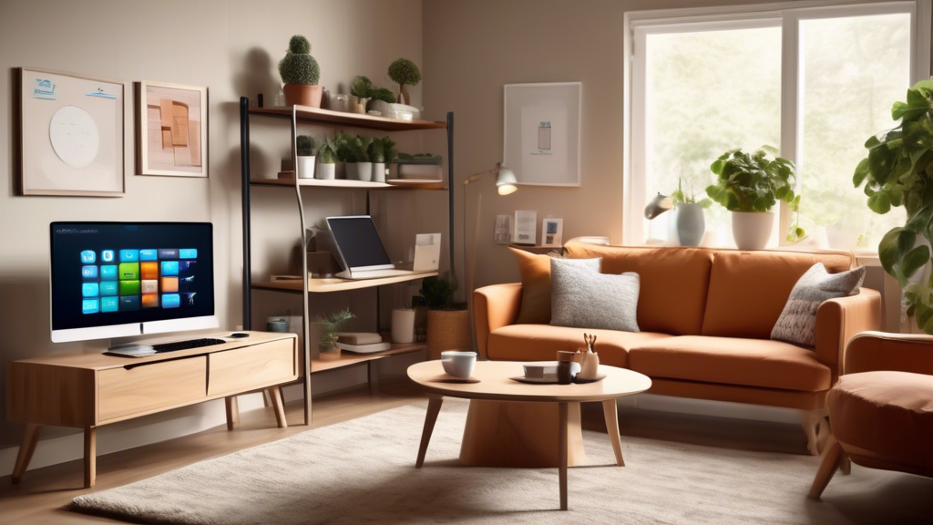 Create an image of a cozy home setup where multiple devices - a desktop computer, a laptop, a smartphone, and a smart TV - are prominently displayed. Each device screen features a detailed interface showing step-by-step instructions on configuring Private Internet Access Smart DNS. The room is well-lit with modern decor, suggesting a tech-savvy yet user-friendly environment. This visually represents the easy setup process across various devices, highlighting the accessibility and versatility of Private Internet Access Smart DNS for a seamless user experience.