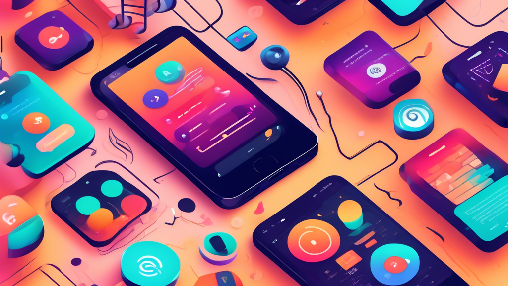 An illustrated guide showcasing tips for optimizing free music streaming services. Include elements like a smartphone displaying popular music apps, a list of recommended playlists and genres, and visuals representing strategies for ad avoidance and offline listening features. The background should feature vibrant music notes and symbols, conveying a lively and engaging atmosphere. Use a modern, colorful design that appeals to music lovers.