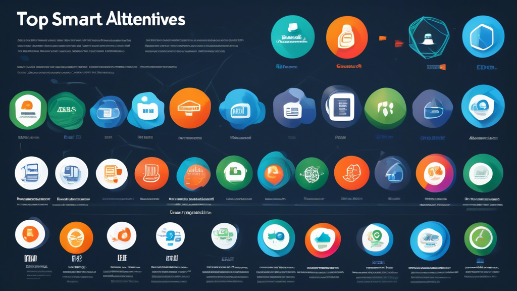 Create an image that showcases a sleek and dynamic infographic featuring a comparison of top Smart DNS free alternatives. Include illustrations of popular options like SmartDNSProxy and NordVPN DNS, each represented by distinctive icons or logos. The central theme should be a juxtaposition of features, ease of set-up, compatibility, and effectiveness in unblocking geo-restricted content. Use vibrant colors and clear, concise labels to depict the pros and cons of each alternative, offering visual clarity to assist viewers in making an informed choice. The overall visual should feel modern and tech-savvy, reflecting the essence of accessible internet solutions.