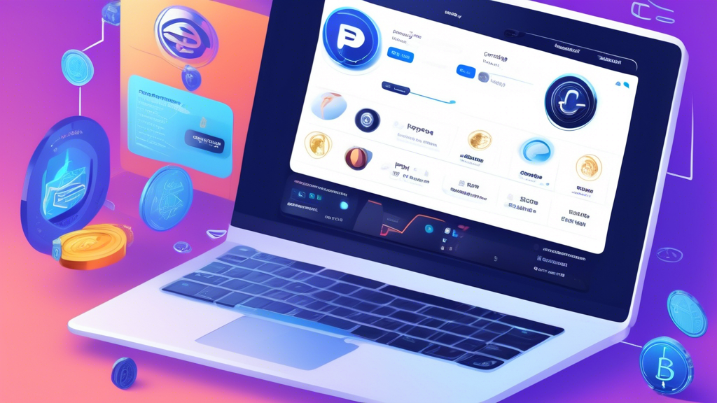 Create an image depicting a digital interface showing the process of setting up PayPal Crypto. Include a user-friendly dashboard on a computer screen with step-by-step instructions on account setup and purchasing cryptocurrencies. The screen should display options for supported cryptocurrencies like Bitcoin and Ethereum, with easy navigation tools for managing digital assets. Incorporate visual elements like icons of major cryptocurrencies and PayPal logos to emphasize the integration. The setting is a modern home office with subtle lighting, capturing a beginner confidently navigating PayPal’s platform for the first time.