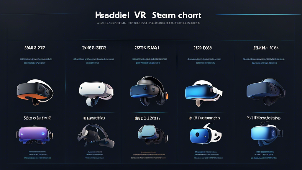 Create an image depicting a detailed comparison chart of various Steam VR headsets available in 2023. The chart should highlight important selection criteria such as price-performance ratio, compatibility with different systems, and user-friendliness. Include visual elements that represent diverse user needs and requirements, like icons or imagery symbolizing gaming, professional applications, and casual use. The scene should convey a futuristic tech vibe to fit the year 2023, with sleek, modern designs and digital elements to emphasize the cutting-edge technology of the headsets.