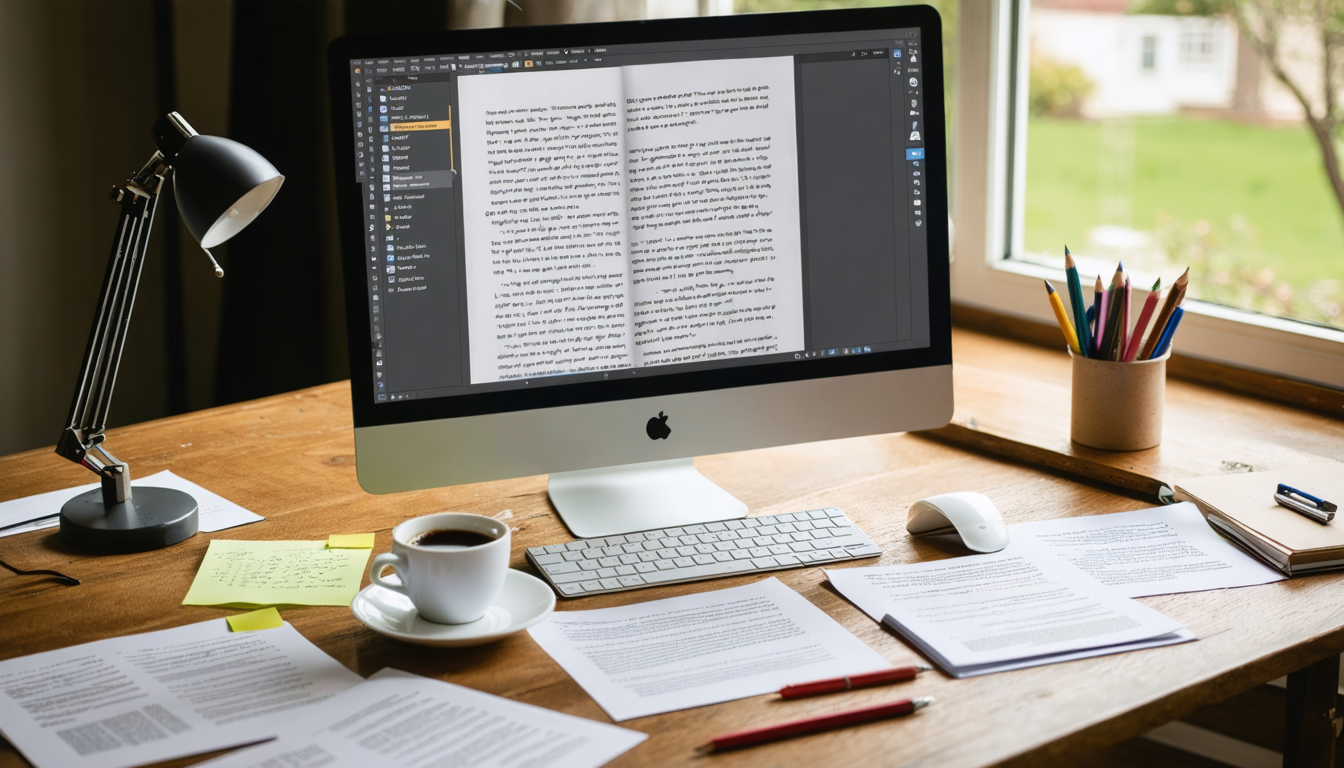 Create an image that showcases a cozy writer