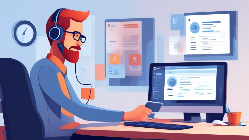 Create an image depicting a tech support scene focused on resolving common download issues for Smart DNS Proxy. The image should include a friendly support agent sitting at a modern help desk, displaying a computer screen with a list of common download problems and practical solutions. Include visual elements like a checklist, diagrams, and user-friendly tips, showcasing guidance on troubleshooting configuration errors and optimizing the performance of Smart DNS Proxy for seamless browsing. Ensure the environment is tech-savvy and welcoming, with subtle hints of internet connectivity and cybersecurity, reinforcing the theme of efficient problem resolution.