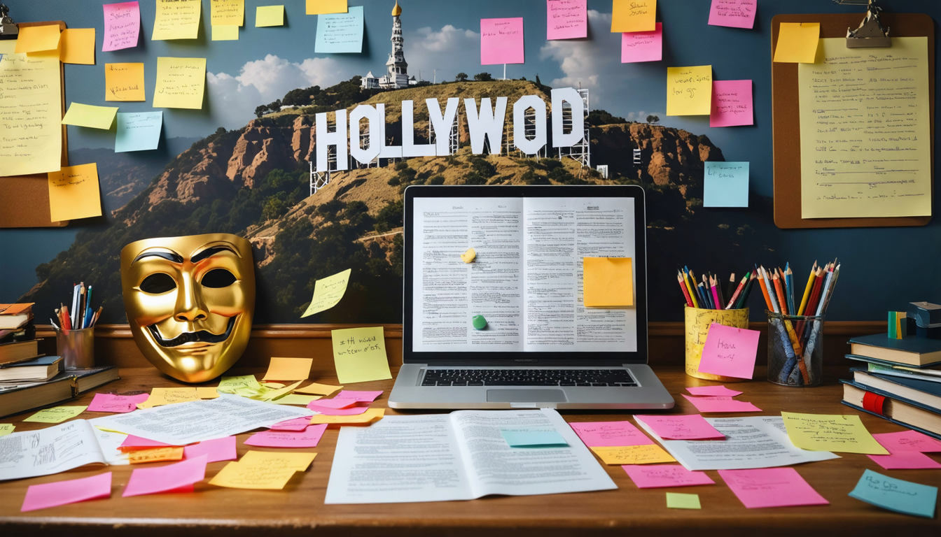 Create an image that captures the essence of Hollywood script writers