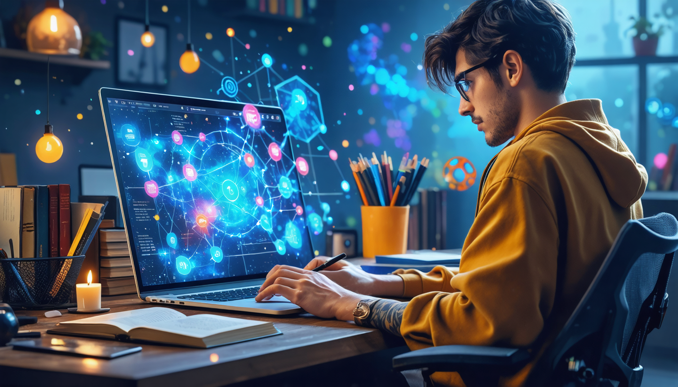 Prompt: Create a detailed illustration showcasing a writer at their desk, using Arc Studio