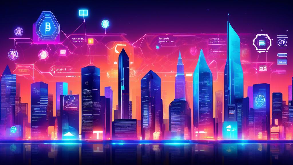 Create an image depicting a futuristic, high-tech digital bulletin board in a vibrant cityscape, showcasing the next five crypto exchanges as glowing icons with distinct symbols. Each exchange icon should feature unique elements that highlight their specialized services or fee advantages, tailored to niche market segments. The background should be a bustling metropolis filled with diverse digital signage and holograms, symbolizing the dynamic and evolving world of cryptocurrency in 2023. The atmosphere should convey a sense of innovation and opportunity, inviting users to explore these alternative exchanges as part of their diversified trading strategies.