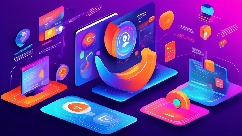 Create an image depicting a digital marketplace of free private web browsers for 2023. The scene is set in a futuristic virtual environment with vibrant colors. In the foreground, display stylized icons representing Tor Browser, Brave, and DuckDuckGo Privacy Browser, each accompanied by holographic infographics showcasing their unique features and benefits. These infographics should highlight elements like enhanced security, user-friendly interfaces, and advanced privacy options. In the background, display a diverse group of digital avatars, representing different users, examining the options thoughtfully, symbolizing the process of choosing the best private browser for their needs. Include subtle elements of connectivity and innovation, to emphasize the modernity and importance of secure browsing options for 2023.