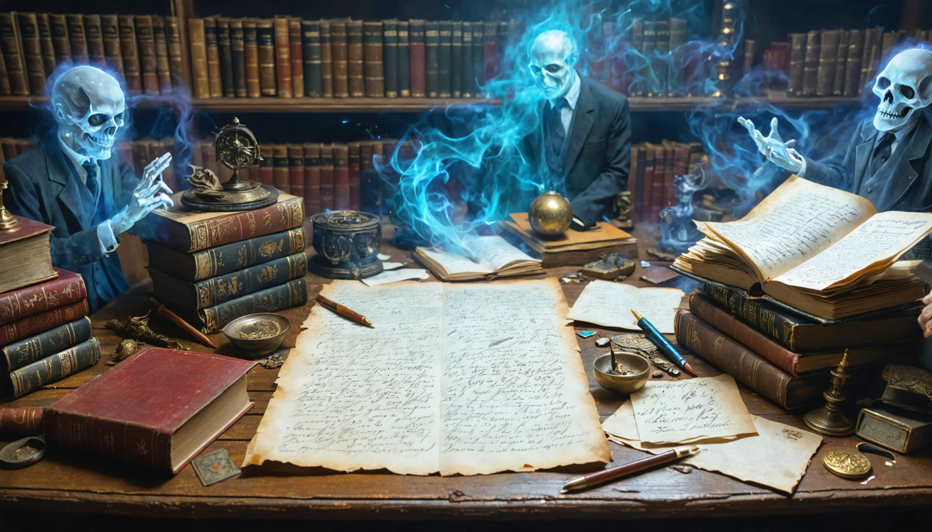 Create an image depicting a magic script writer