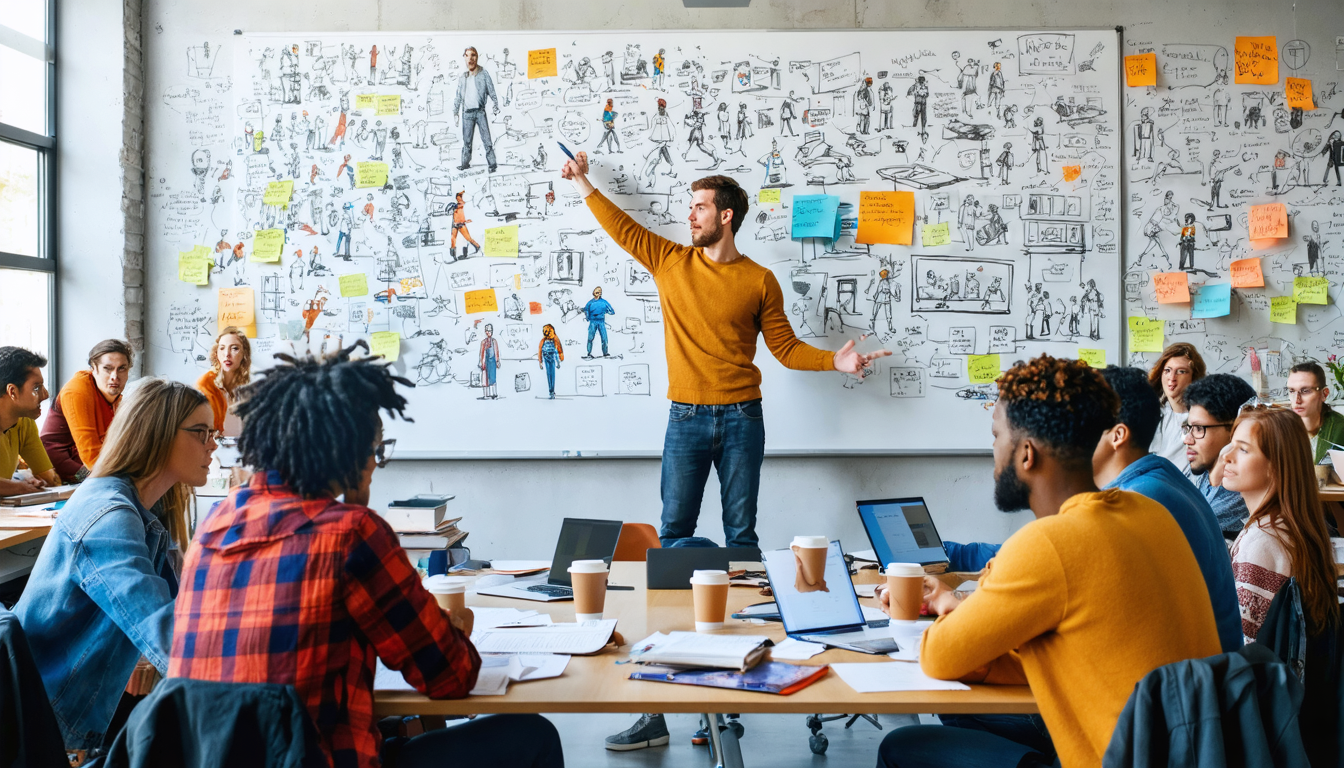 Create an image depicting a scene from a bustling writer