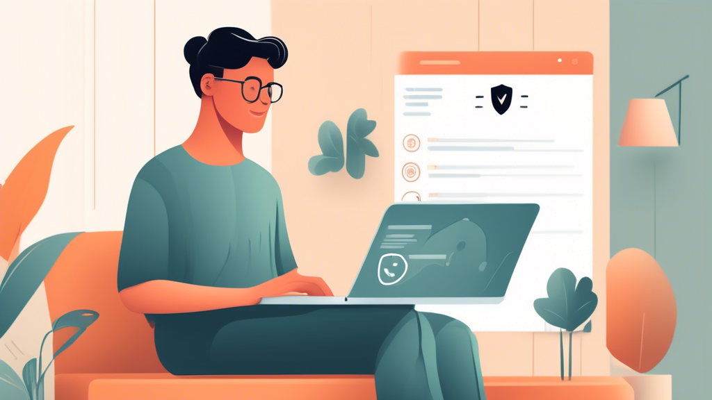 **DALL-E Prompt:** Create an informative illustration showing a person confidently using a laptop with a free VPN service interface on the screen. The background should depict a serene home environment, symbolizing online security and privacy. Include visual elements like a padlock, shield icons, and a checklist of steps to install and use a free VPN safely. Incorporate subtle hints of limitations such as a speedometer and a warning sign to represent the potential downsides of free VPN services. The color palette should be calming and tech-oriented, featuring blues and greens.