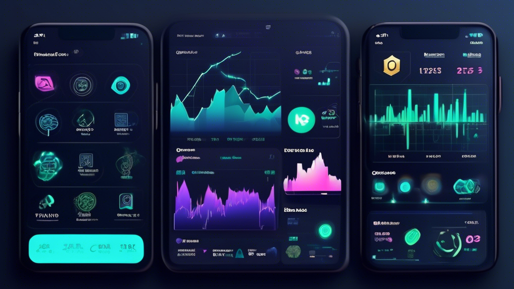 Create an image showcasing the top 5 crypto trading platforms, each represented as sleek, futuristic interfaces on high-tech devices. Display dynamic graphs, vibrant charts, and interactive elements to convey a state-of-the-art trading experience. Include icons or subtle branding for platforms like Binance, Coinbase, Kraken, Bitfinex, and eToro, emphasizing unique features such as advanced analytics, real-time data, and user-friendly navigation. The backdrop should be a modern digital environment, demonstrating cutting-edge technology and innovation, symbolizing security, reliability, and exceptional user experience in the world of cryptocurrency trading.