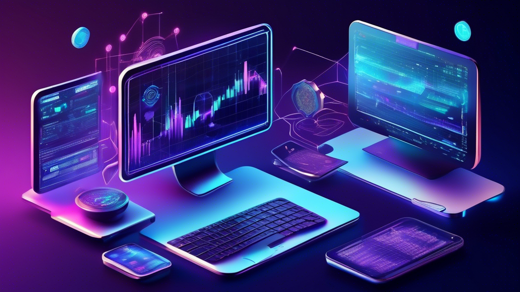 Create a futuristic digital illustration depicting a high-tech hybrid trading platform that seamlessly integrates both forex and cryptocurrency trading. The platform should display holographic elements illustrating real-time data, charts, and symbols representing various global currencies and cryptocurrencies. Include sleek user interfaces and advanced trading tools, highlighting the cutting-edge technology facilitating these transactions. In the background, subtly incorporate elements of global connectivity, symbolizing worldwide regulatory impacts and the innovative intersection of these two financial markets. The scene should convey a sense of dynamic movement and future-forward thinking.