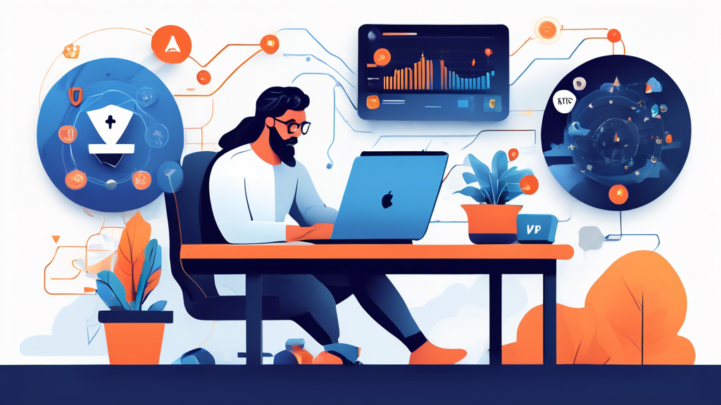 An informative and visually engaging illustration depicting a person sitting at a computer, thoughtfully analyzing various VPN options. Include elements like comparison charts, user reviews from Reddit, and icons representing different VPN features such as security, speed, and anonymity. The background showcases a digital landscape with a VPN shield symbol, emphasizing the process of making an informed decision based on personal needs for streaming, privacy, and usage. The overall tone should be focused and analytical.