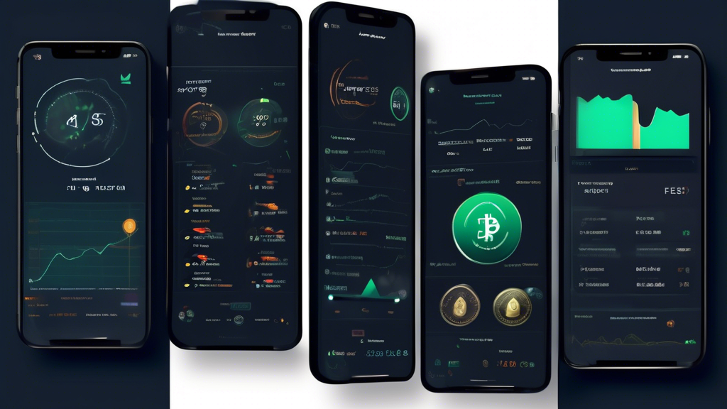 Create an image illustrating a side-by-side comparison of leading cryptocurrency apps, showcasing their unique features, user interface designs, and transaction fees. The left side of the image should depict a sleek smartphone displaying a visually appealing app interface with clear labels for features like a dashboard, wallet, and transaction history. On the right side, include a chart breaking down transaction fees and any hidden charges, using engaging icons and concise information. The background should subtly incorporate symbols and graphics representing digital currencies. This comprehensive visual should emphasize the importance of usability for both novice and seasoned investors, suggesting apps that offer educational resources and robust customer support.