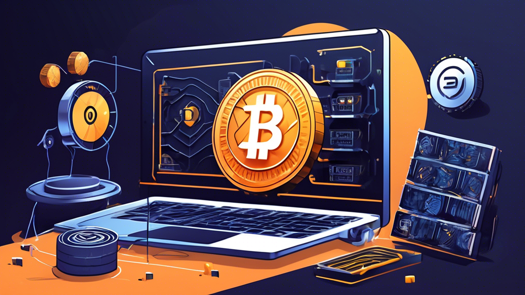 Create an illustration showcasing a beginner-friendly setup for online crypto mining. The image should feature essential tools and software, such as a powerful computer with visible mining hardware, like GPUs and cooling fans, and a user interface displaying a cryptocurrency mining software in action. Include visual elements that indicate the process of joining a mining pool and optimizing the setup, like charts and graphs showing potential profits. The setting should be a home office, emphasizing an accessible and efficient setup for newcomers eager to start online crypto mining.