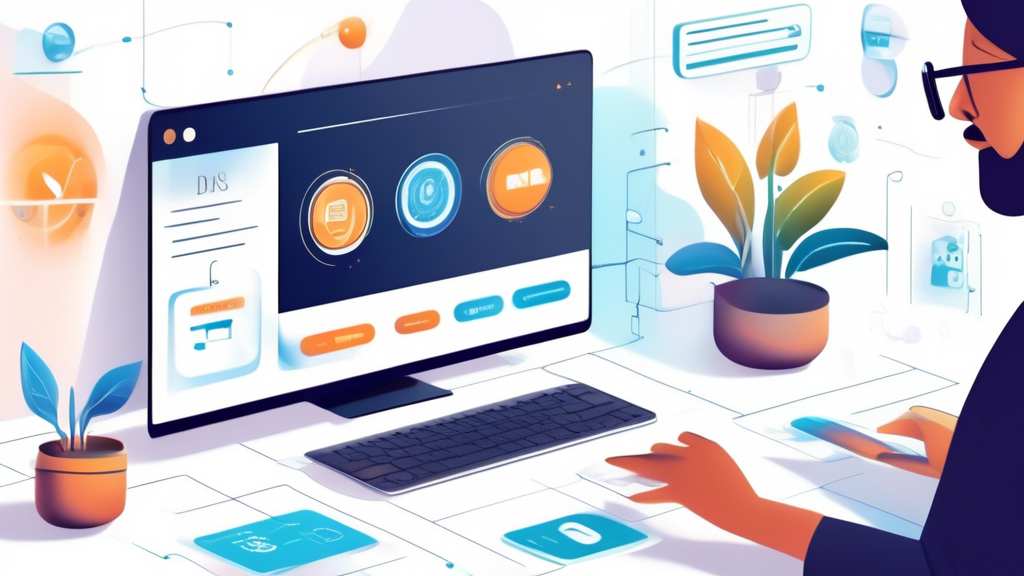 Create an image depicting a step-by-step digital guide on a screen, showing the process of configuring and using a Smart DNS service across various devices like a computer, smartphone, and Smart TV. The screen should display clear and simple illustrations alongside text labels indicating each setup step, symbolizing user-friendly instructions. Include visual cues for avoiding common configuration errors and emphasize testing for optimal performance, ensuring the devices are showing active and secure connections. The background should convey a sense of high-tech reliability and accessibility.