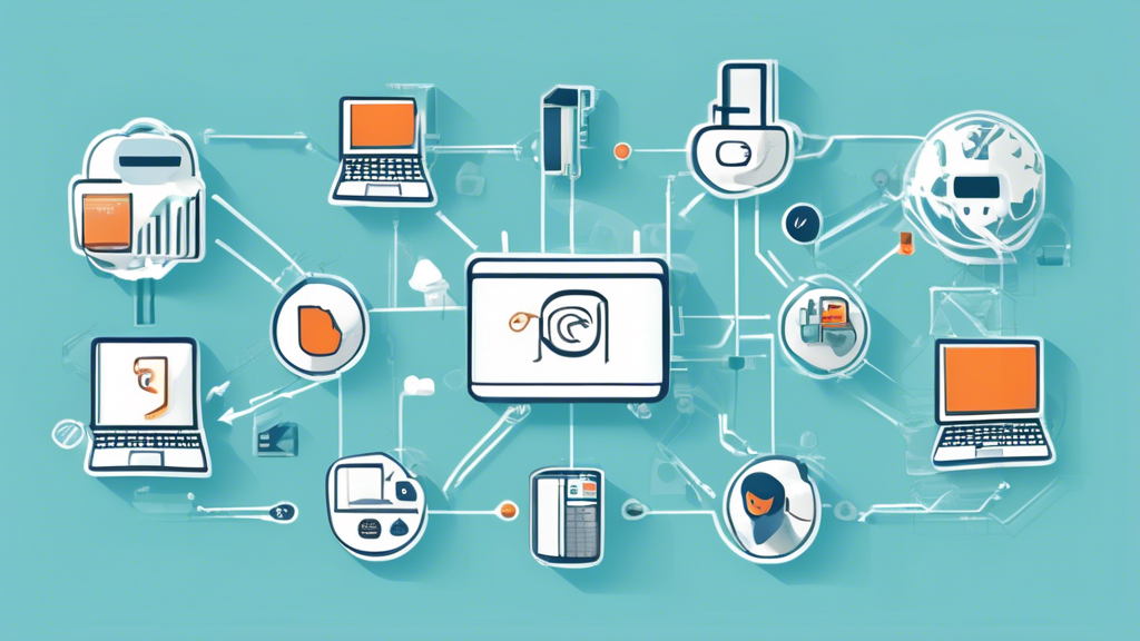 Create an image depicting a seamless integration of technology with a step-by-step guide for setting up Smart DNS Proxy Com. Illustrate a variety of devices such as computers, smartphones, and routers, each in the process of being configured. The image should convey simplicity and clarity, with visual cues like arrows and numbers to represent the setup steps. Include icons or symbols for troubleshooting and optimization tips, emphasizing user-friendly elements and a modern digital aesthetic to highlight ease of use.