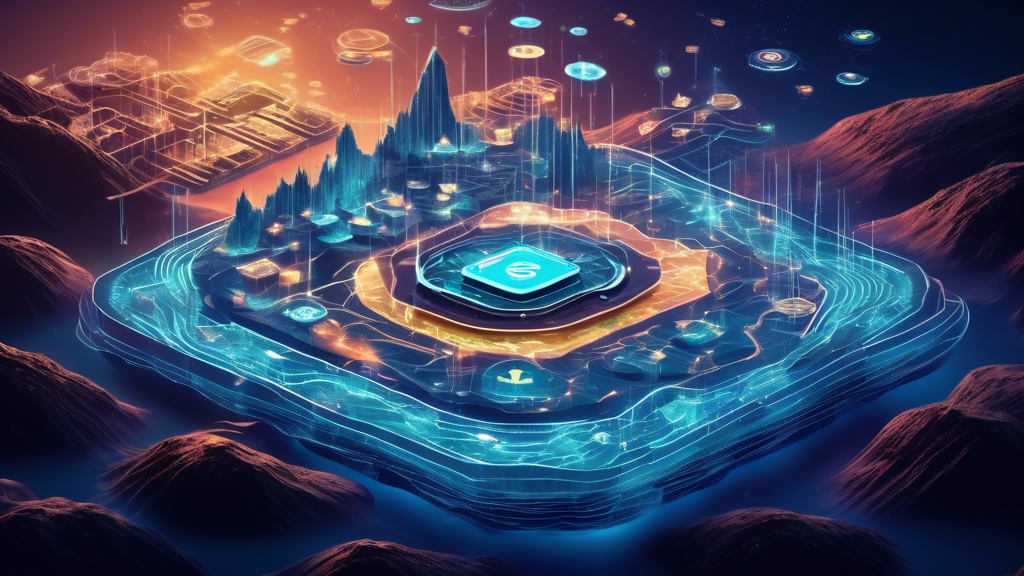 Create an image that depicts a futuristic digital landscape showcasing a selection of top free online cryptocurrency mining platforms. The platforms are visualized as floating digital islands surrounded by streams of binary code. Each island has unique design elements representing the platform’s user-friendliness, security features depicted as digital shields, and dynamic payout systems as flowing digital coins. The scene is illuminated by virtual light sources, symbolizing innovation and technology. The background is a dark, starry cyberspace sky to emphasize the expansive digital environment. Keywords: top platforms for crypto mining online free, free crypto mining websites, online mining platform comparison.