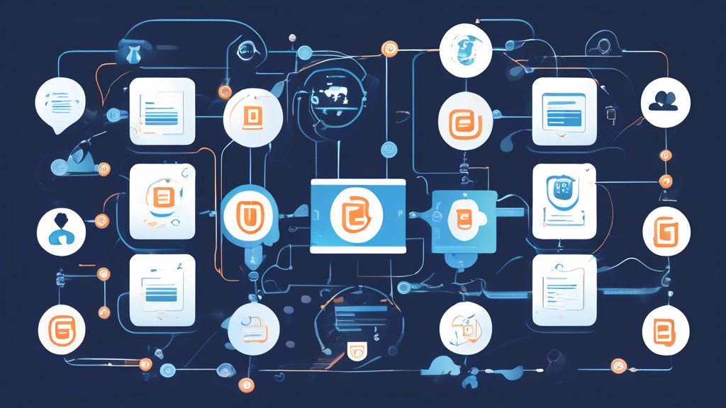 Create an image showcasing a step-by-step integration process between SmartDNS and GitHub. The image should visually depict a series of interconnected steps or flowchart-style illustrations, each step featuring icons representing SmartDNS and GitHub. Highlight elements such as a computer screen showing code, the GitHub logo, and DNS settings. Include visual cues for troubleshooting solutions, like a wrench or a lightbulb symbol, to signify problem-solving and tips. The background should be a workspace setting to emphasize the hands-on guide aspect.