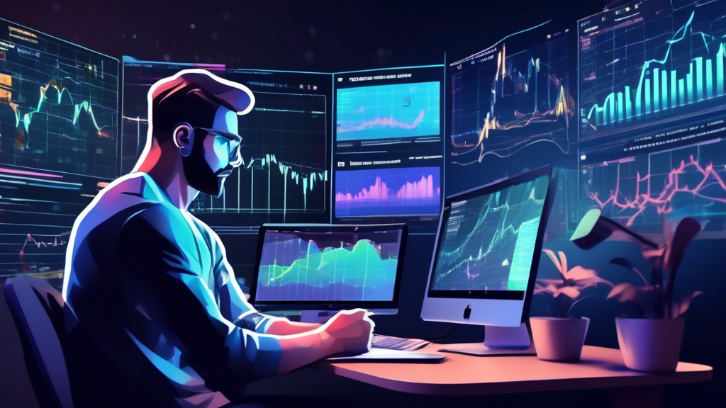 Create an image depicting a split scene: on one side, the benefits of using a crypto automated trading bot, such as a digital interface with graphs showing 24/7 trading and stress-free, emotionless decision-making, highlighted by a relaxed trader observing the positive trend. On the other side, illustrate the challenges, showing a chaotic digital background with fluctuating market lines, and icons representing technical glitches and market volatility, demonstrating the risks involved. The center of the image should feature a balancing scale, symbolizing the need for careful analysis and best practices in choosing a reliable trading bot for optimal results.