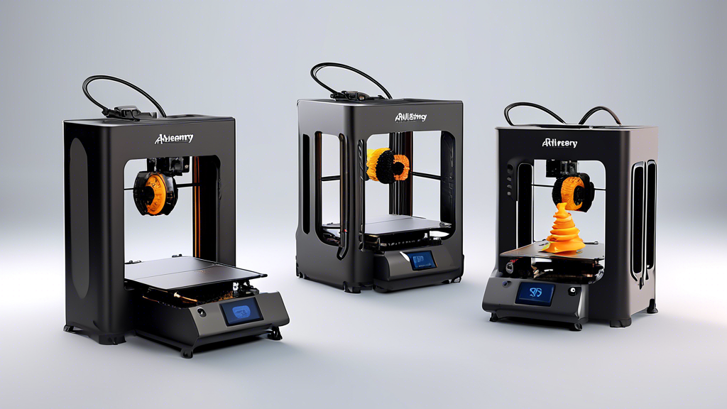 Create an image showcasing the 3D printer Artillery Sidewinder X2 SW X2 set against a backdrop of various other competing 3D printers. The Artillery Sidewinder X2 SW X2 stands out prominently, gleaming with a sense of superiority. Highlight its sleek design and modern aesthetics. In the foreground, include visual elements representing cost-efficiency, such as stacks of coins or a graph indicating savings. Display user testimonials or ratings in a creative way to emphasize reliability and positive feedback. The overall atmosphere of the image should communicate innovation and practicality in the world of 3D printing.