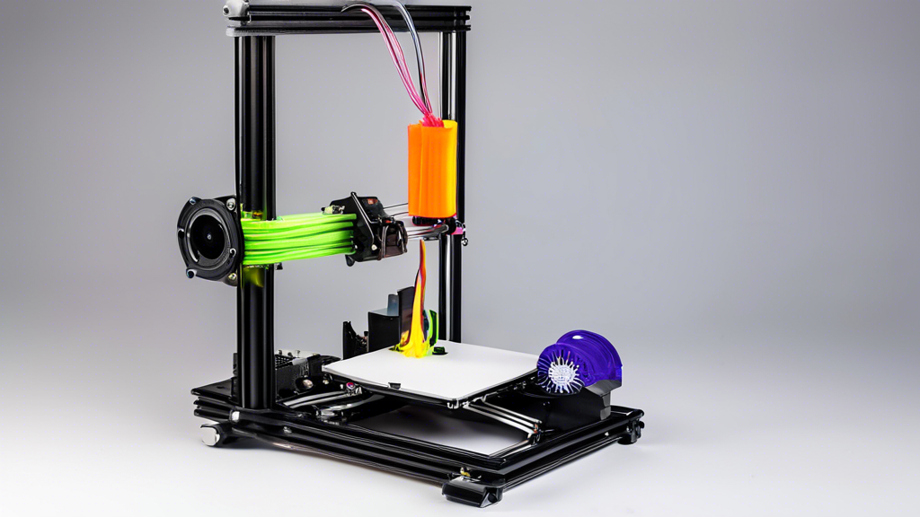 Create an image depicting the advantages of a Bowden extruder system in 3D printers. Showcase a lightweight print head moving swiftly across a 3D printer bed with vibrant, detailed objects being printed. Highlight the enhanced mobility, speed, and precision that the Bowden system offers over direct drive systems. Include elements that suggest the suitability of Bowden systems for intricate and complex printing applications.