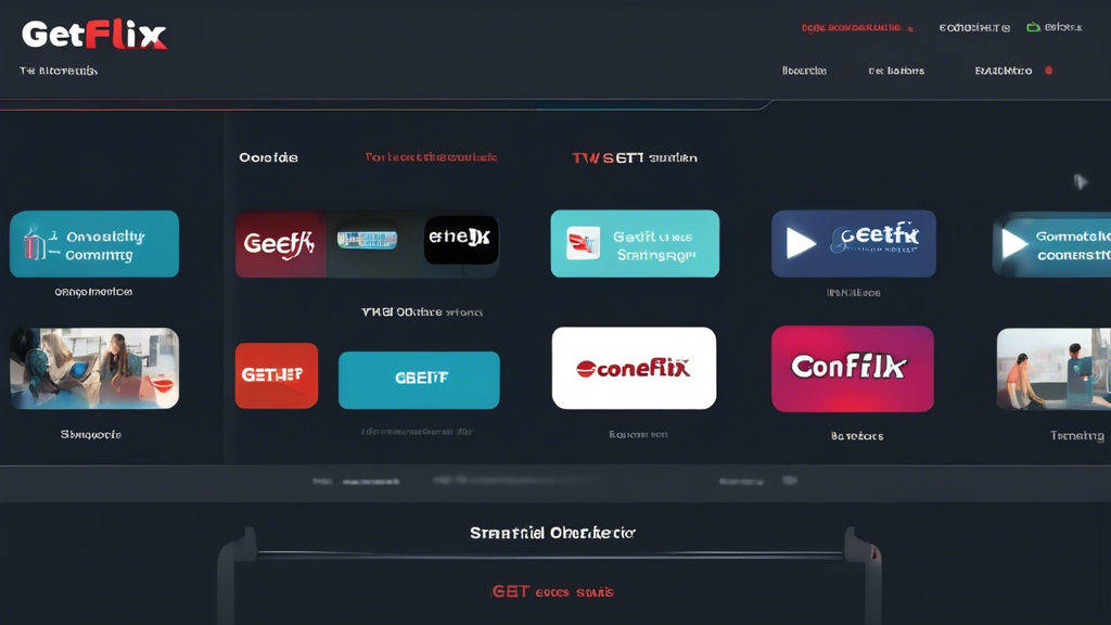 Create an image that depicts a digital user interface with a step-by-step guide on configuring Getflix SmartDNS settings across various devices, such as TVs, smartphones, and computers. The interface should include practical tips and illustrations for optimizing streaming options, ensuring a smooth user experience. Incorporate elements like digital checklists, device icons, and connectivity lines to represent the ease of setup and troubleshooting solutions for common issues encountered. Use a sleek, modern design with a harmonious color scheme to emphasize the simplicity and reliability of using Getflix SmartDNS for streaming.