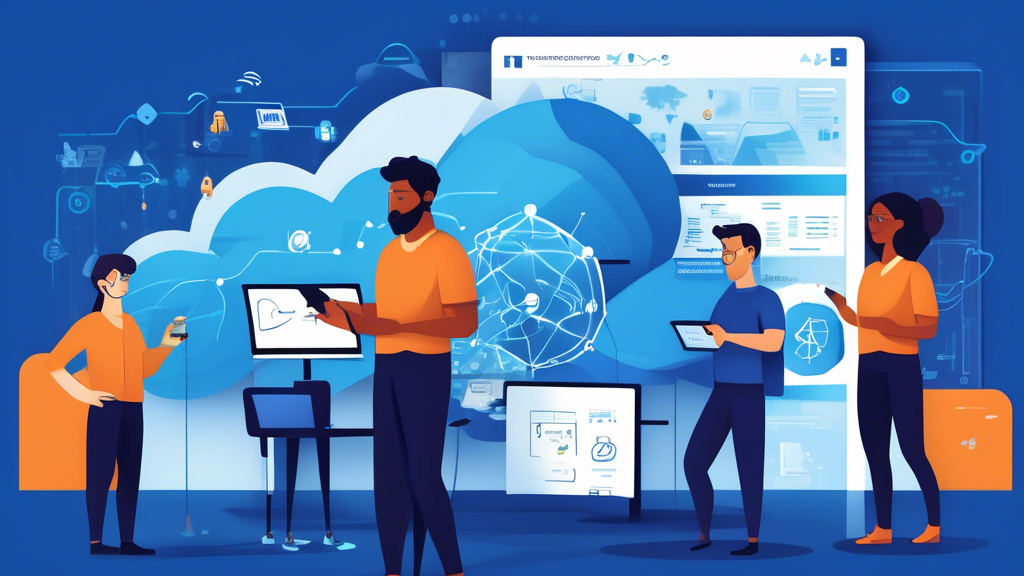 Create an illustration depicting the best practices and security considerations for setting up an Azure VPN. Include visual representations of key elements such as secure connections, encryption symbols, and monitoring tools. Showcase a diverse group of IT professionals collaborating over a digital dashboard while emphasizing security protocols, with the Azure logo subtly integrated into the design. The background should reflect a modern tech-savvy environment to highlight the importance of cybersecurity in cloud solutions.