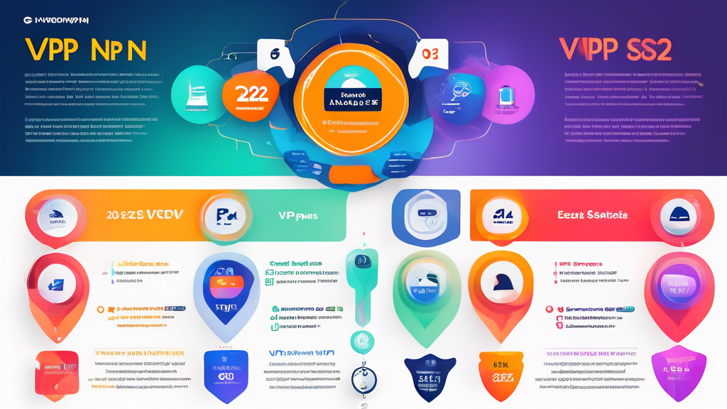 Create an informative and visually engaging infographic that compares the top VPN services of 2022. The design should feature logos and key details of popular VPNs such as NordVPN and ExpressVPN, along with their pricing structures and user ratings. Include elements that highlight features like speed, performance, and user experience, using a vibrant color palette and clear typography to make the information easily digestible.