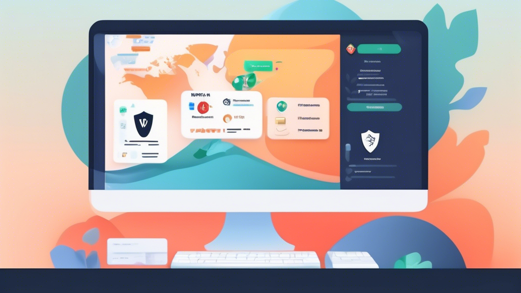 Create an image that visually represents the Top 5 des meilleurs VPN gratuits pour Mac en 2023. The image should feature a sleek Mac computer displaying a user-friendly interface of different VPN applications. Each VPN should be highlighted with its logo and key features, such as speed, security levels, and data limitations. Include a comparative chart or infographic layout in the background, symbolizing the differences between each VPN. The overall aesthetic should be modern and professional, appealing to tech-savvy users looking for the best free VPN for their Mac.