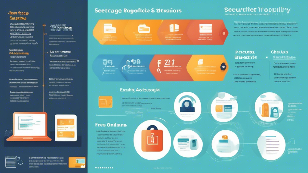 Create an informative and visually engaging infographic that illustrates best practices for securely using free online storage solutions. Include tips on data security and organization, such as using strong passwords, enabling two-factor authentication, regularly backing up data, and categorizing files for easy access. Incorporate visuals like padlocks, cloud storage icons, and checklists, with a modern and tech-savvy design theme that resonates with individuals looking to safeguard their digital assets.