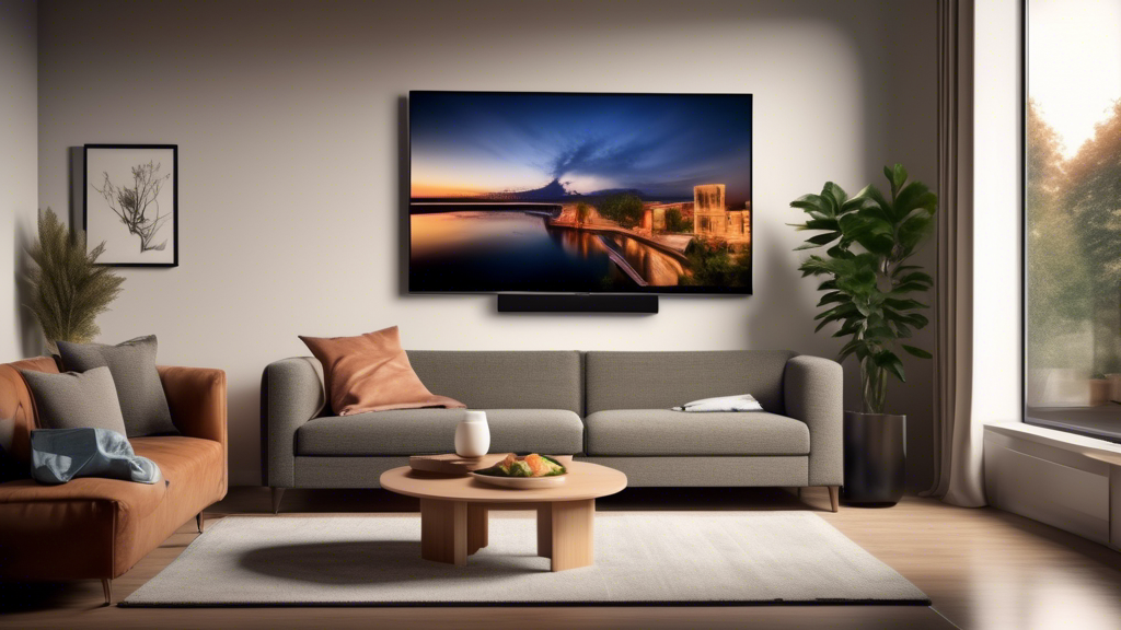 Create an image of a modern living room setup with a large 4K TV mounted on the wall connected to a Google Chromecast 4K device streaming IPTV channels. The room is cozy, with a comfortable sofa, a small coffee table with snacks, and subtle lighting to set the mood for a relaxing entertainment experience. The image should showcase the seamless integration and high-quality streaming capabilities of Google Chromecast 4K for IPTV viewing.