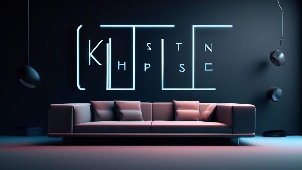 Create an image of a futuristic, high-tech television screen displaying the words Kostenlose 4K IPTV Testphase in a sleek and stylish font. The screen should be surrounded by a modern living room setting with a comfortable couch, a coffee table, and a few electronic devices like speakers and a gaming console. The room should have a minimalist design with a neutral color palette to emphasize the cutting-edge technology of the IPTV service.