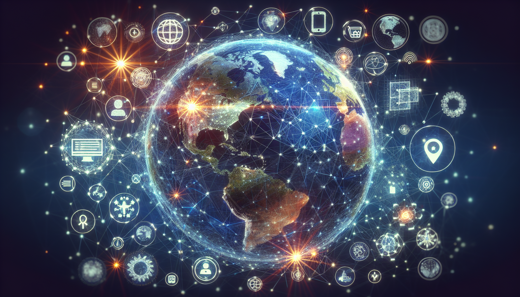 A symbolic representation of Web 3.0 - The Future of the Internet. Visualize a globe made of interconnected nodes and lines, symbolizing the World Wide Web. Overlay it with futuristic digital elements like holographic screens, AI-driven applications, and potentially quantum computing elements. Include symbols of privacy and decentralized networks echoing the promise of Web 3.0