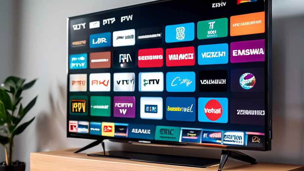Ein Bild eines Fernsehers, der eine Vielzahl von IPTV-Sendungen zeigt, die von Nachrichten und Sport bis hin zu Unterhaltung und Bildung reichen. Der Fernseher sollte eine moderne und vielfältige Auswahl von IPTV-Sendungen präsentieren, um die Vielfalt und Qualität des Angebots zu betonen.