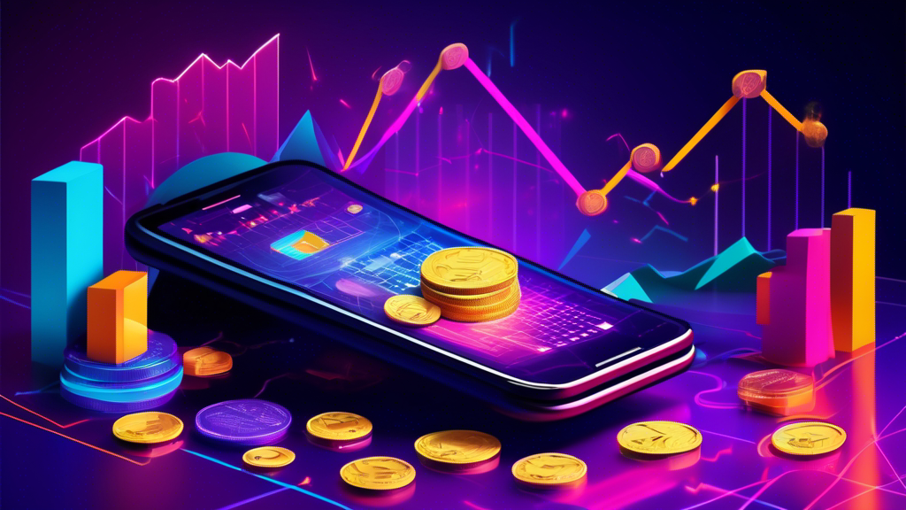 An abstract digital wallet overflowing with colorful, unique NFTs, against a backdrop of increasing graphs and coins, symbolizing profitability and success in the NFT market.