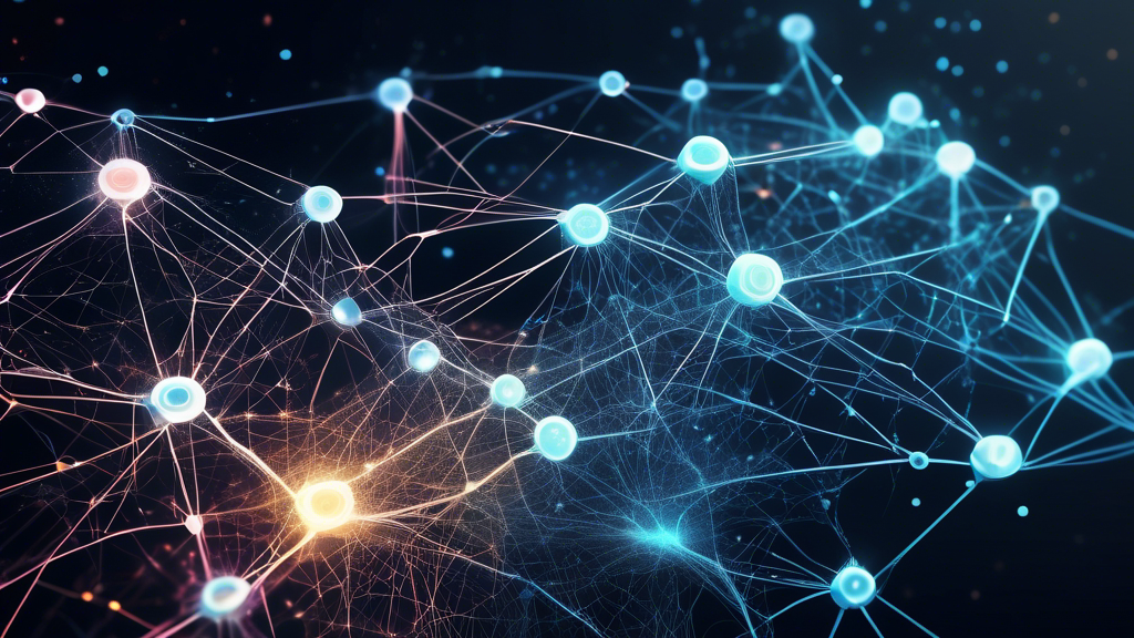 An intricate digital illustration representing a futuristic network of connected nodes and data streams, symbolically depicting the SEI Network, with a background of a glowing, comprehensive guidebook open on a virtual interface.