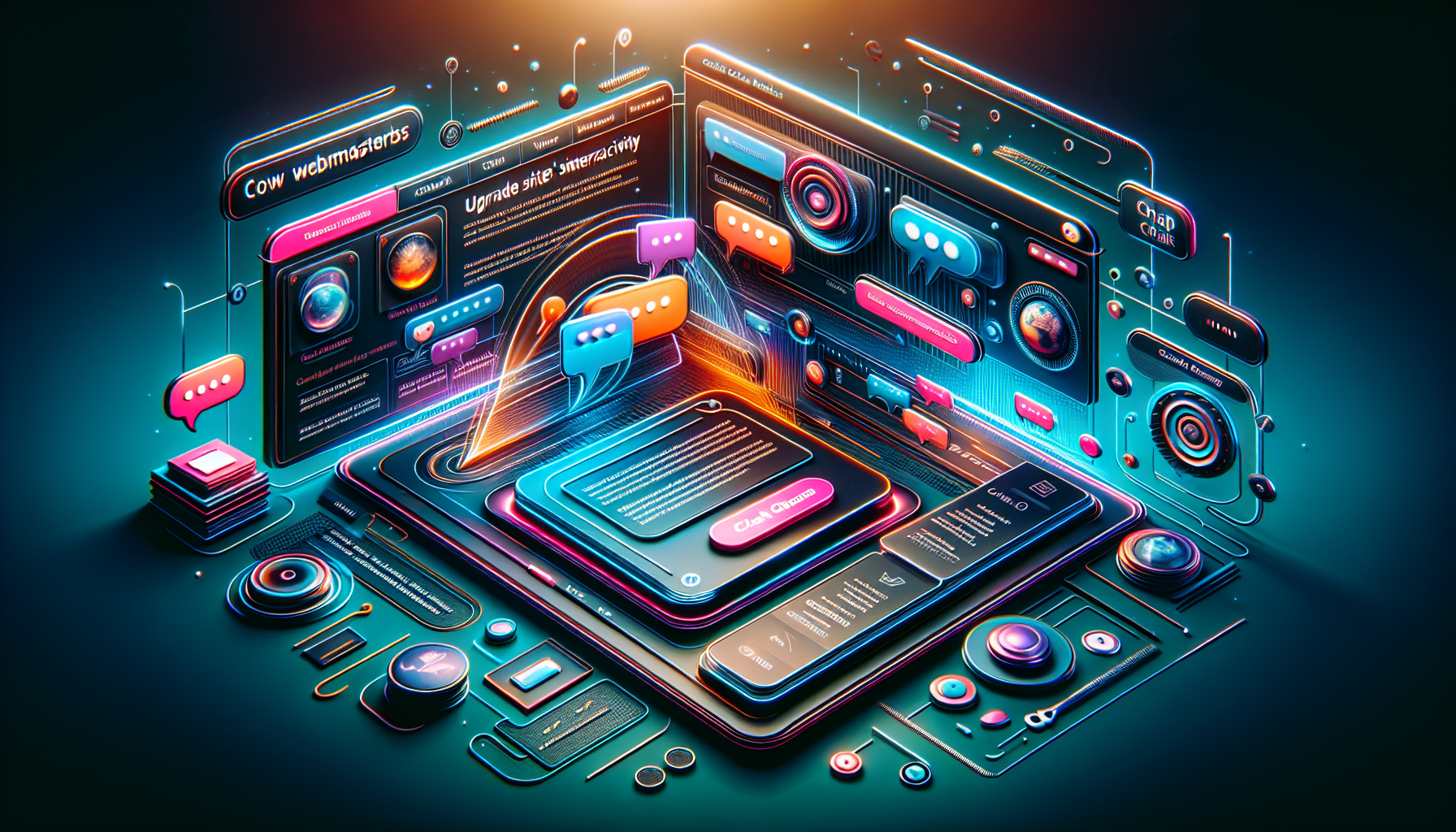 An image showcasing a vibrant digital interface of a website, integrated with an advanced new chat functionality — Chat GPT-4. It