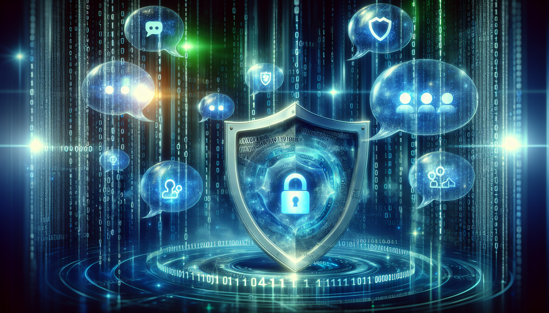 An abstract representation of privacy and security concepts existing in a digital environment while using a chatbot named as 